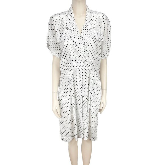 ALGO-ETTES VTG Romper 80´s 90’s Polka Dot Satin White & Black Knee-Lenght Retro - Picture 2 of 14